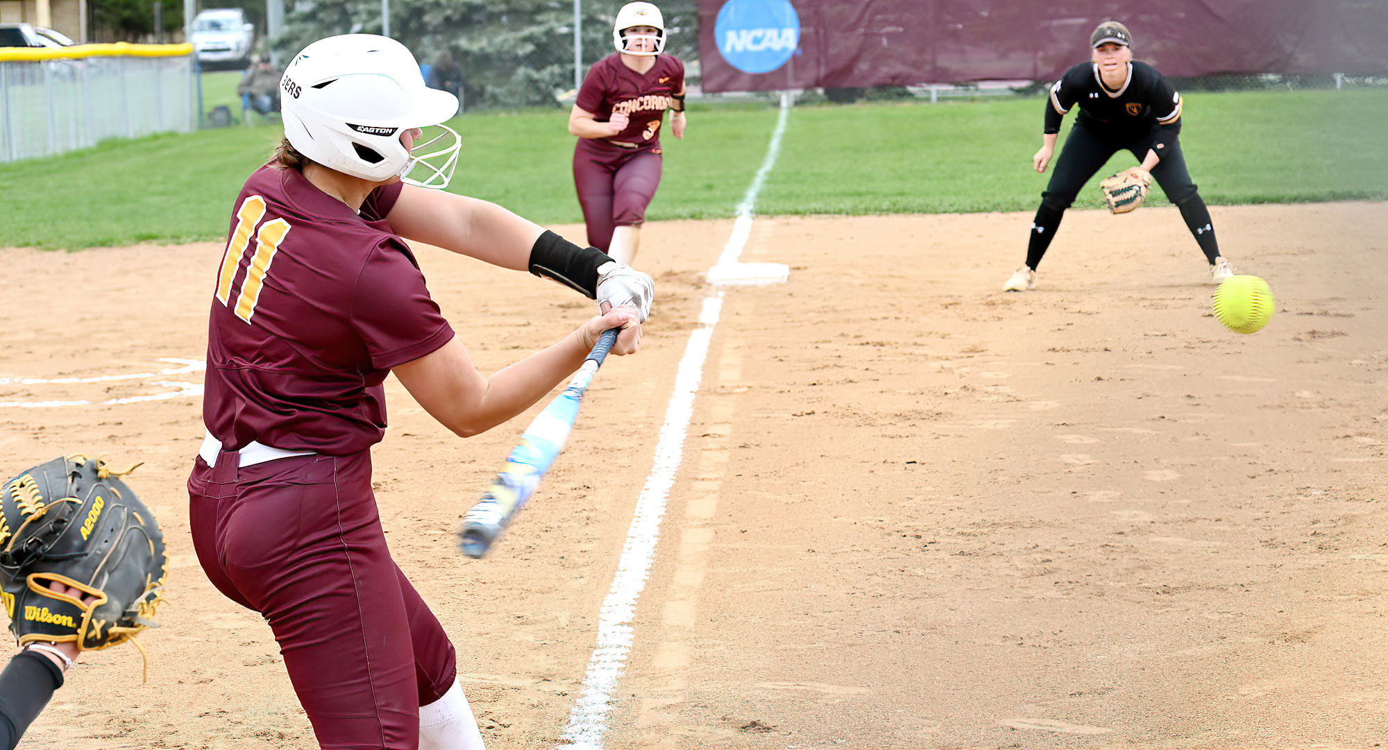 Reese Hauck connected on a grand slam in the Cobbers' second game of the Jamestown Tournament against Dickinson St.