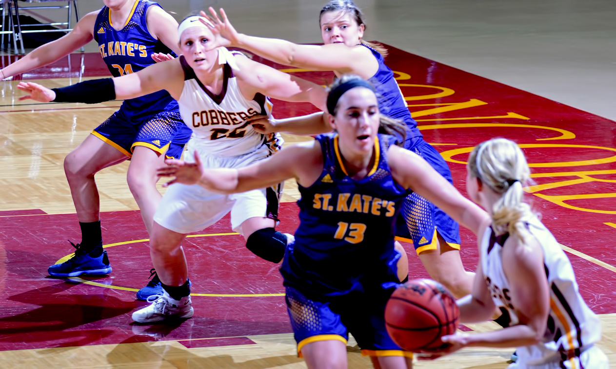 Olivia Johnson had 21 points and seven rebounds in the Cobbers' loss at St. Kate's.