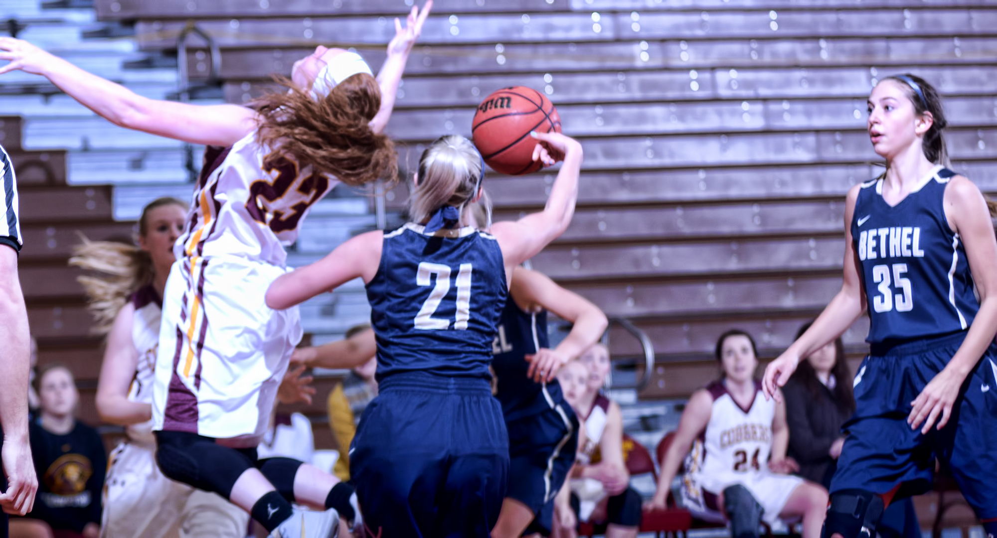 Freshman Rachel Hoernemann goes for a rebound in the second half of the Cobbers' game against Bethel. She had a career-high seven points.