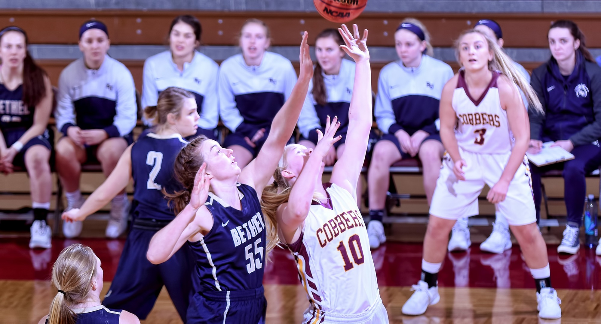 Junior Elizabeth Birkemeyer had team highs in points and rebounds in the Cobbers' game at #5 Bethel. She put up 12 points and eight rebounds.