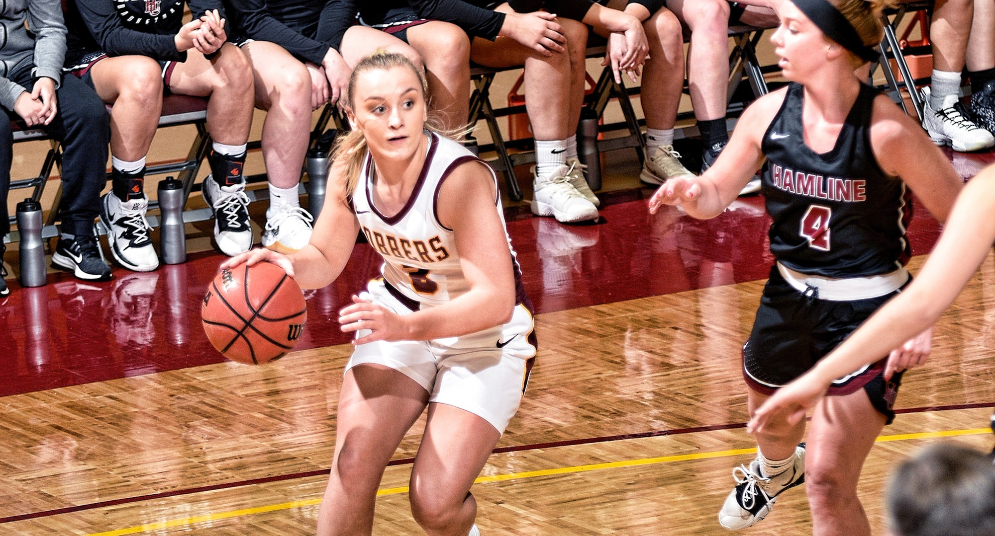 Sophomore Autumn Thompson made four 3-pointers and finished with a game-high 21 points in the Cobbers season finale at Hamline.