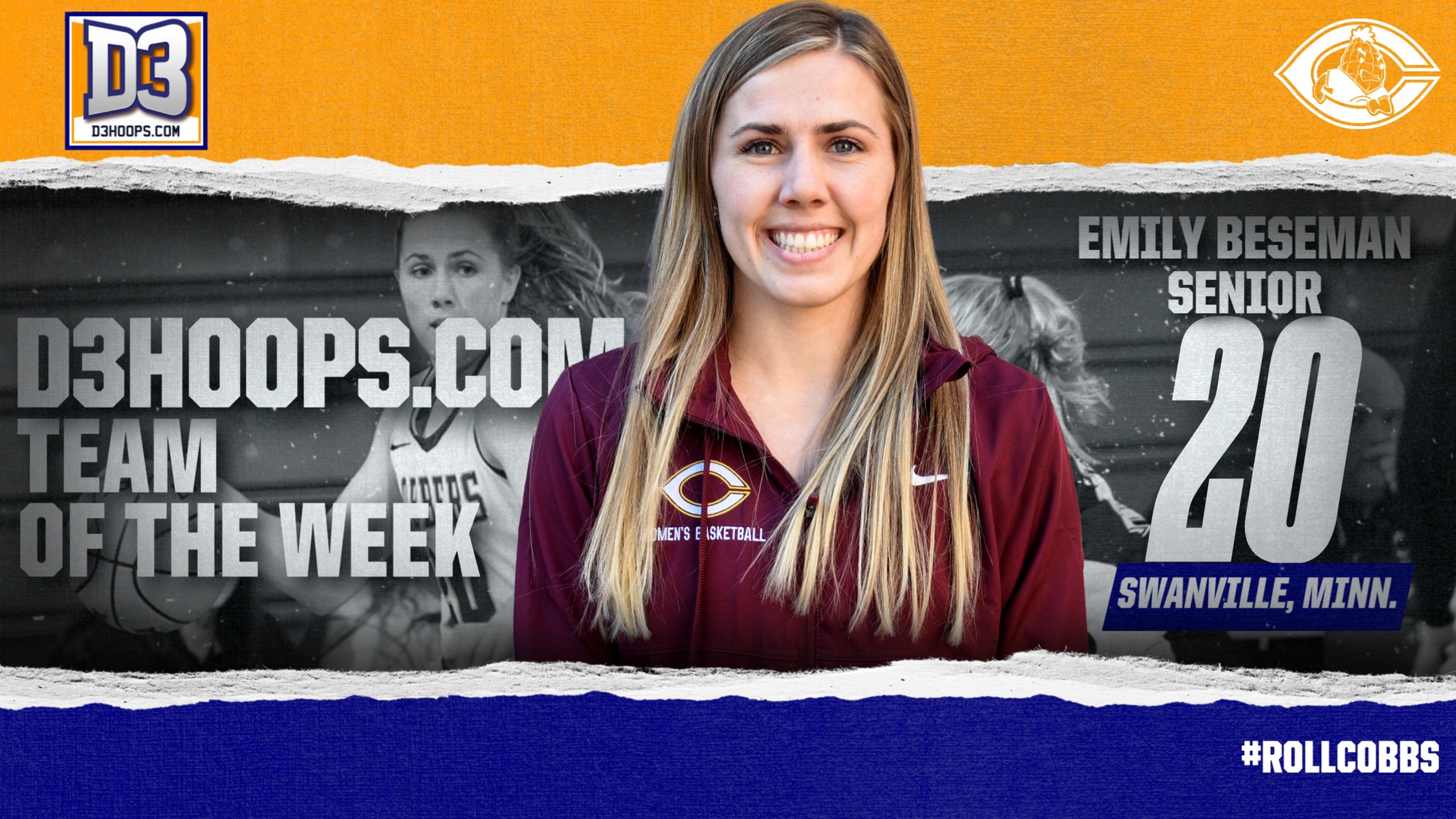 Senior guard Emily Beseman was named to the D3hoops.com National Team of the Week for her milestone, 3-game performance last week.