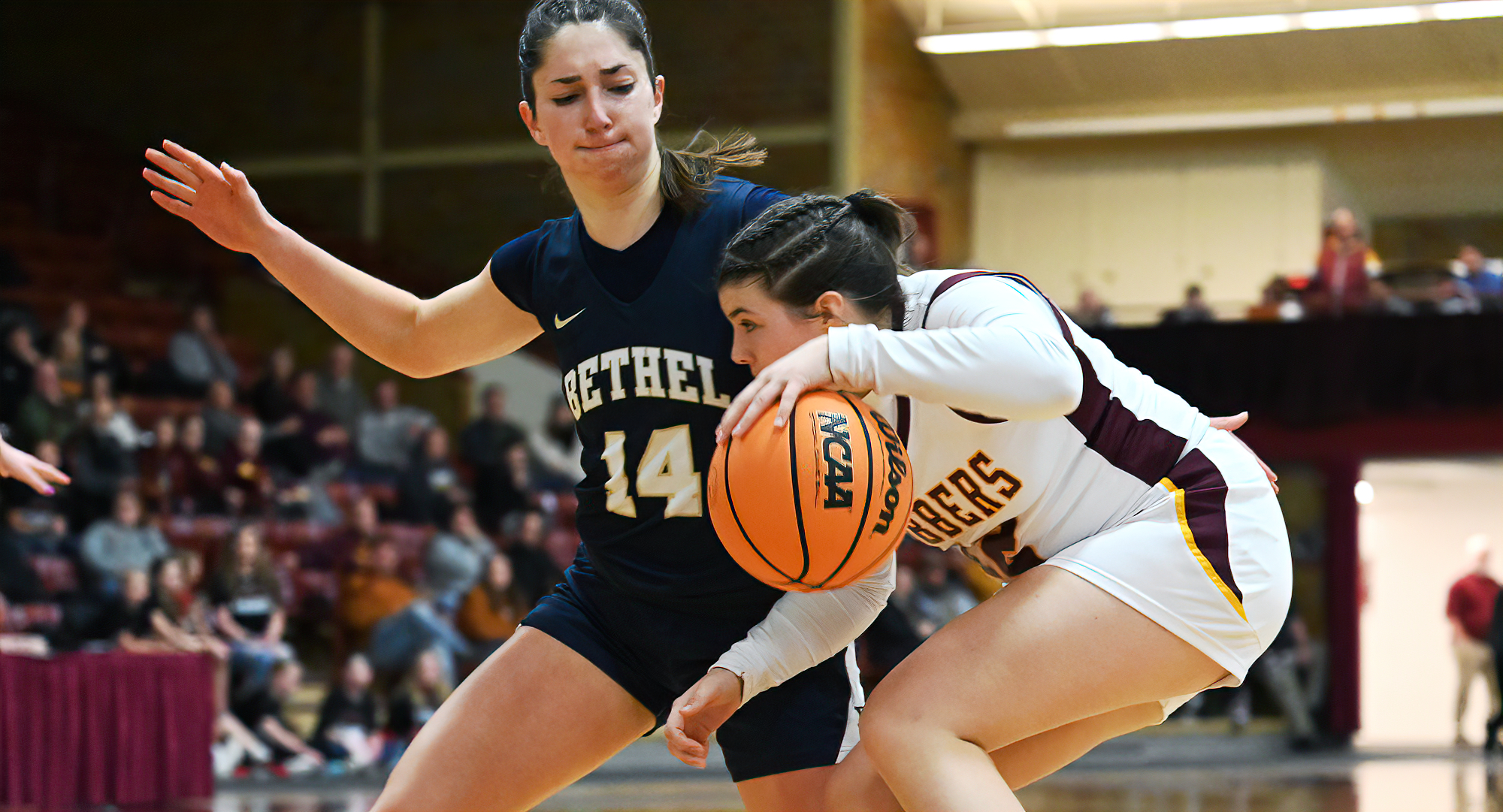 Alexa Snesrud tries to get around a defender in the second half of the Cobbers' game with Bethel. She finished with a team-high 10 points.