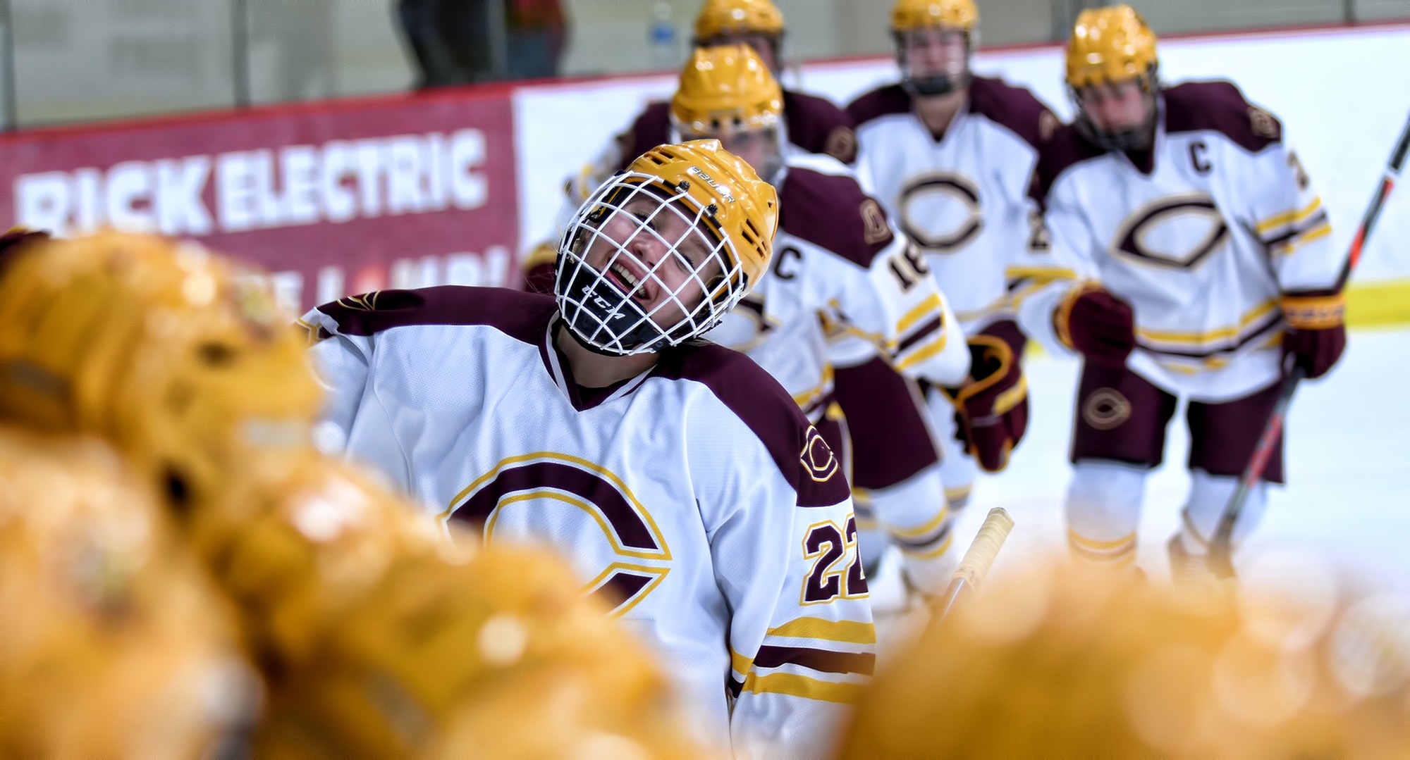 Sophomore Libby Hinrichs is all smiles after scoring her second goal of the game in the Cobbers 5-4 win over St. Olaf.