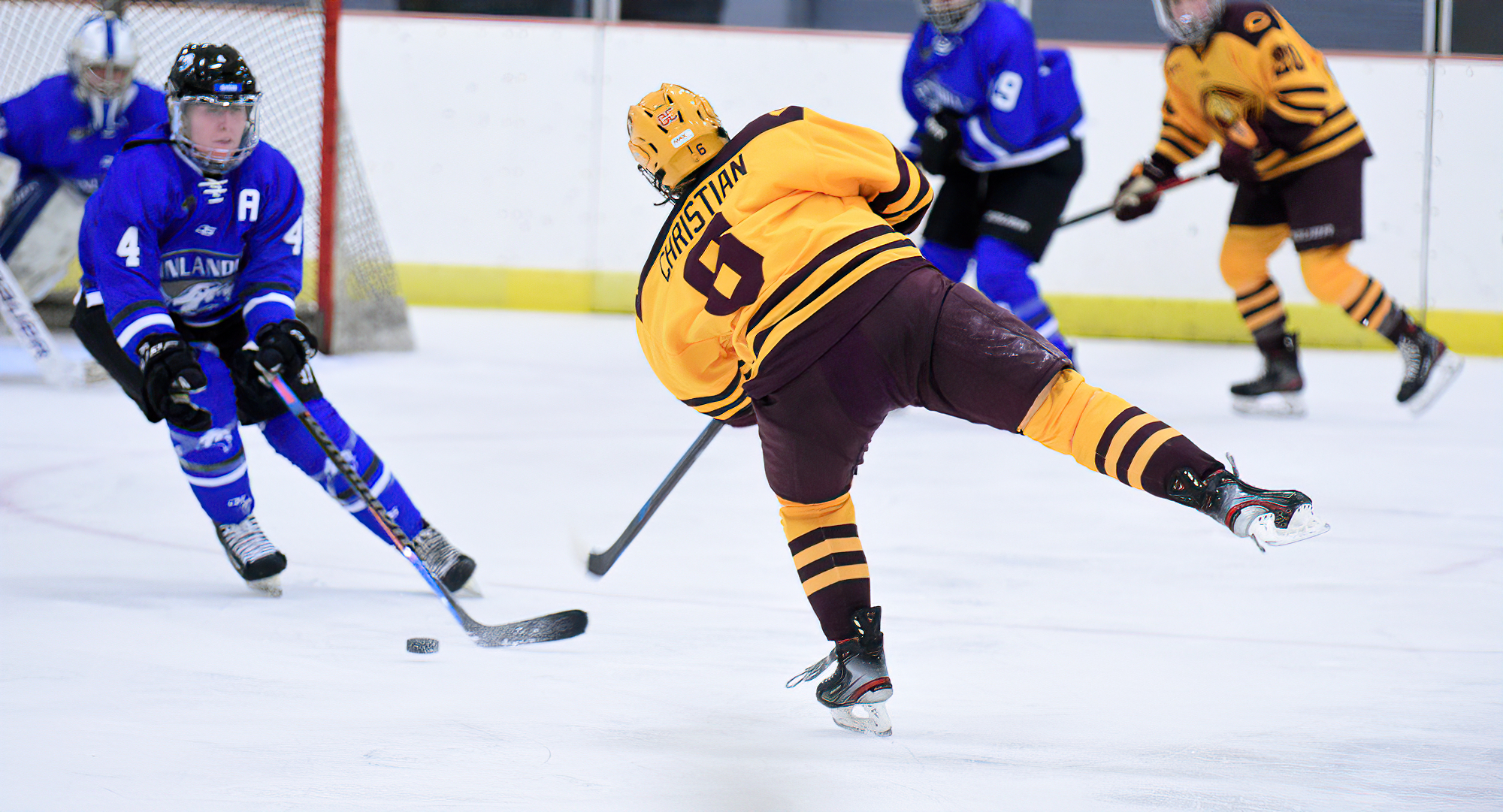 Senior Hannah Christian fired a puck on net. She had two assists in the Cobbers' 6-2 win over Finlandia.