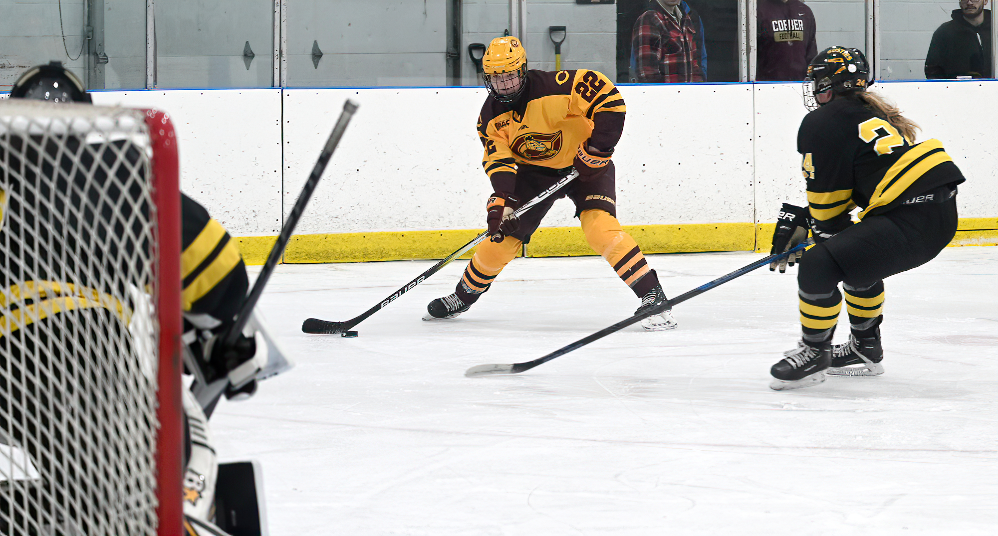 Morgan Sauvageau gets ready to take a shot on goal in the third period of the Cobbers' game with Gustavus. She scored the lone goal for CC.