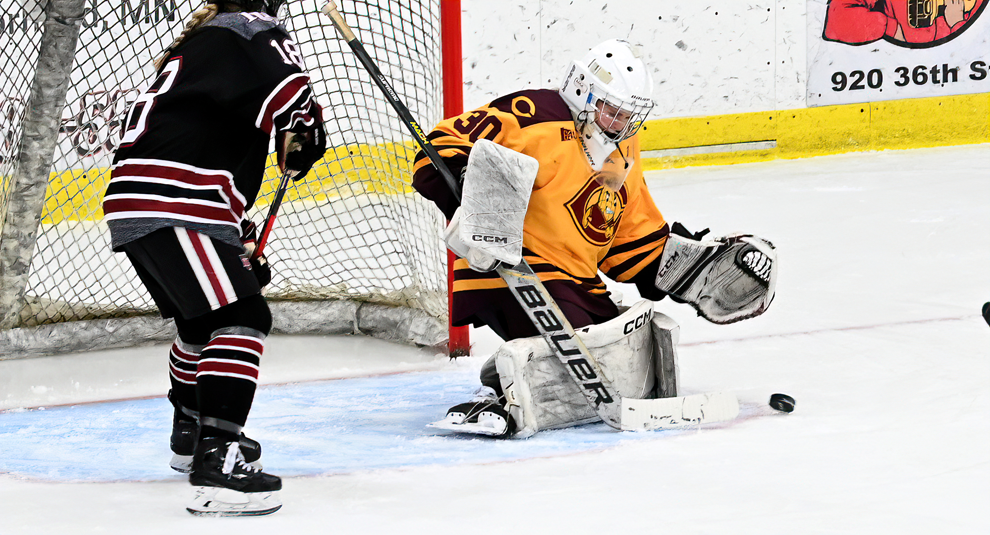 First-year goalie Kate Stephens made a career-high 31 saves in the Cobbers' series opener at St. Mary's.