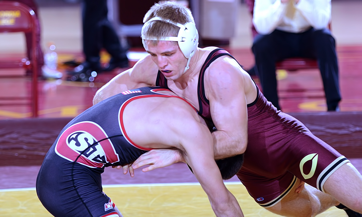 Senior Ben Cousins posted the lone win in the Cobbers' dual meet with defending DII national champion St. Cloud State.