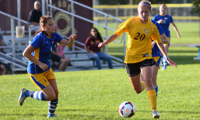 Emily Wendorff scored the first goal of the season for the Cobbers in CC's 2-1 win at St. Scholastica.