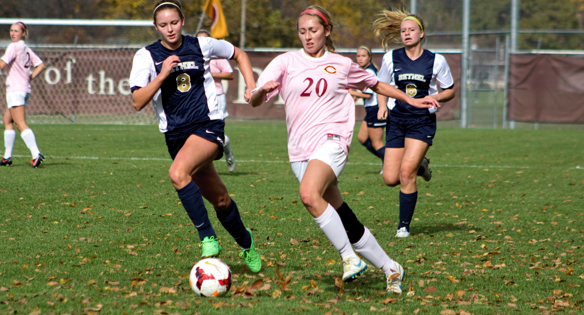 Senior Emily Wendorff attacks the Bethel net in the first half of the Cobbers' game against the Royals. Wendorff scored both of CC's goals in the game.