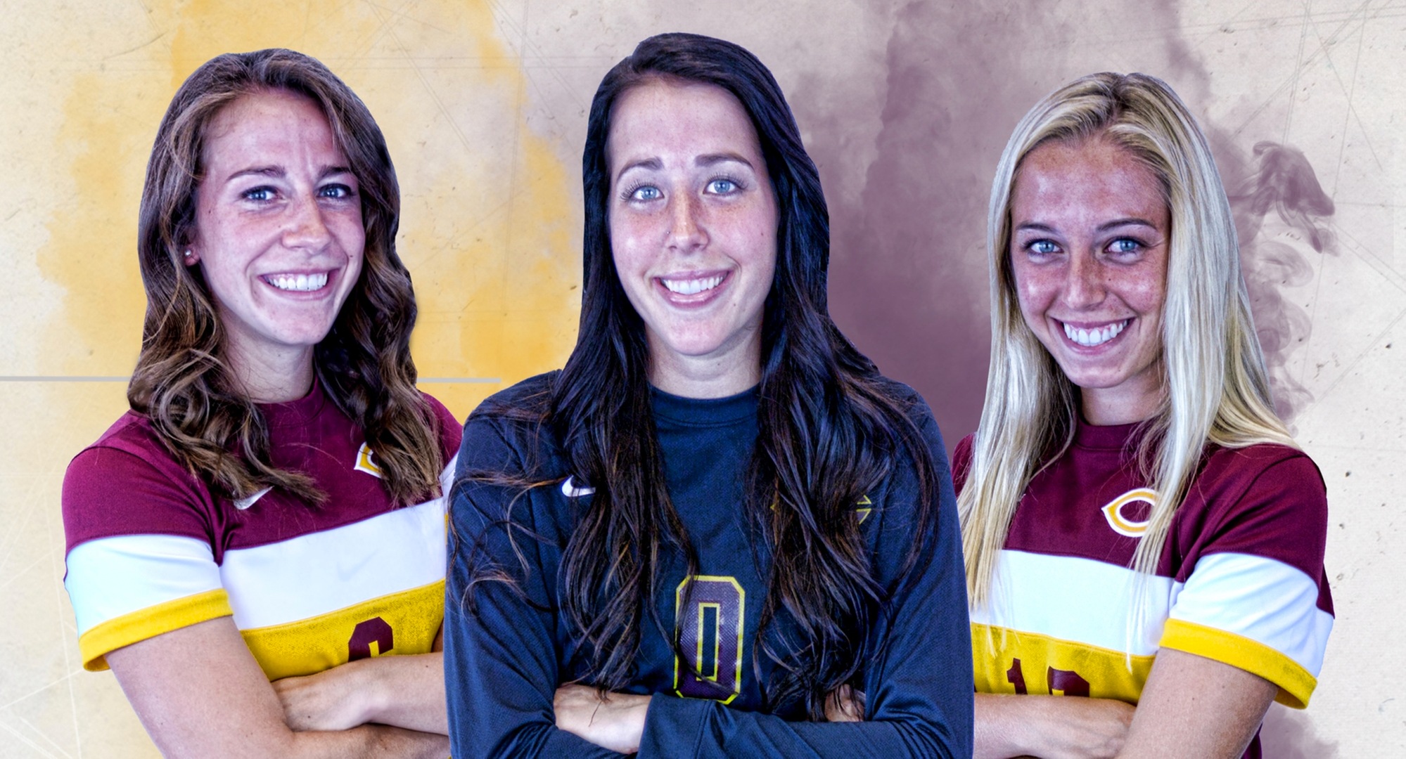 The three Concordia seniors (L-R) Rachel Osmundson, Jordan Martins and Kayla Dostal were honored before the Cobbers' game with Augsburg.