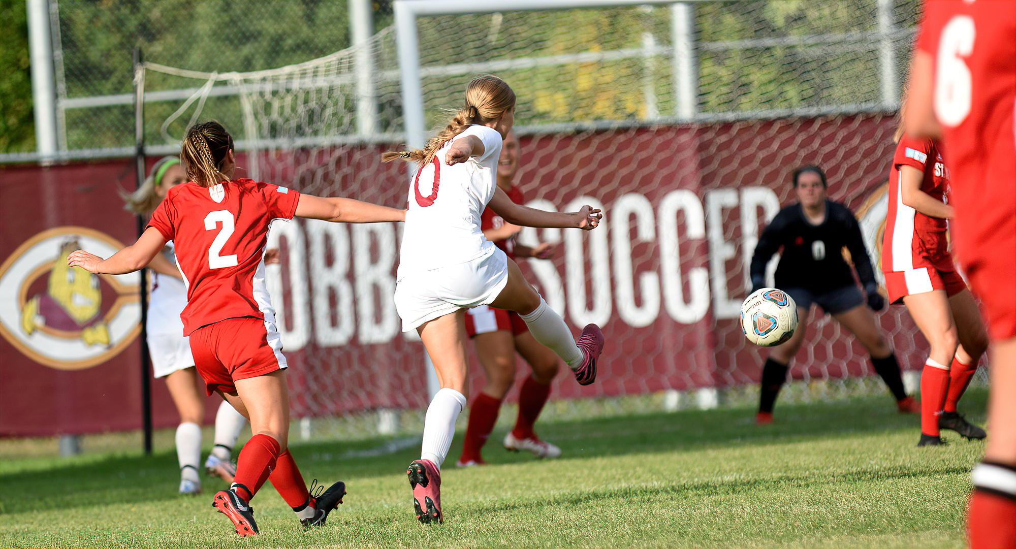 Freshman Hallie Thompson fired a shot on goal in the second half of the Cobbers' game with St. Benedict.