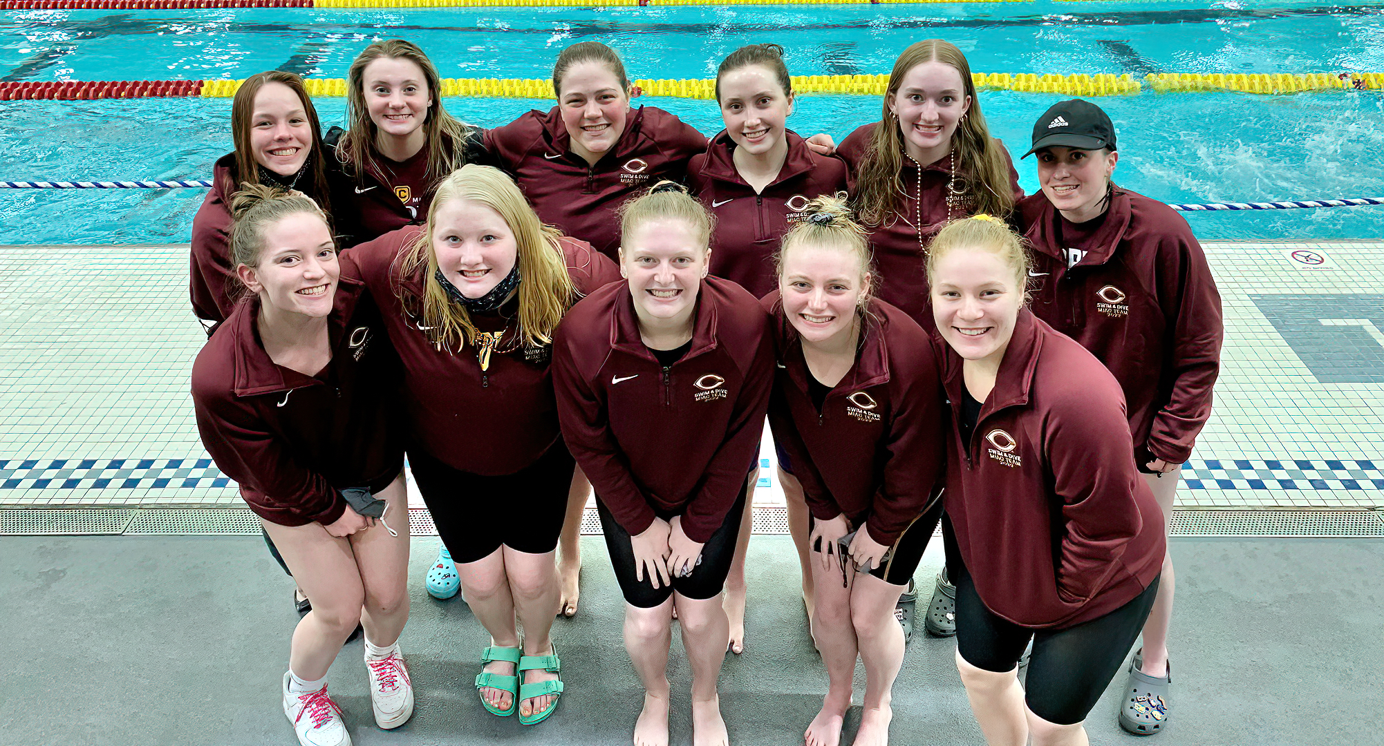 The Cobbers pose for a picture before the start of the 4-day MIAC Championship Meet. Both of CC's relays posted season-best times on Thursday,