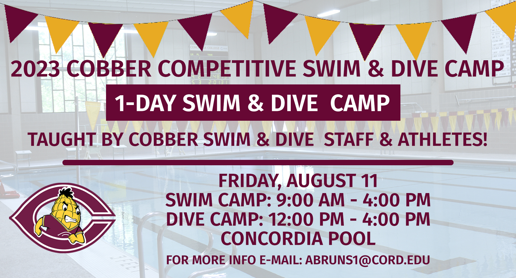 Cobber Swim & Dive will be hosting the 3rd annual Cobber Competitive Swim & Dive Camp on Friday, Aug. 11.