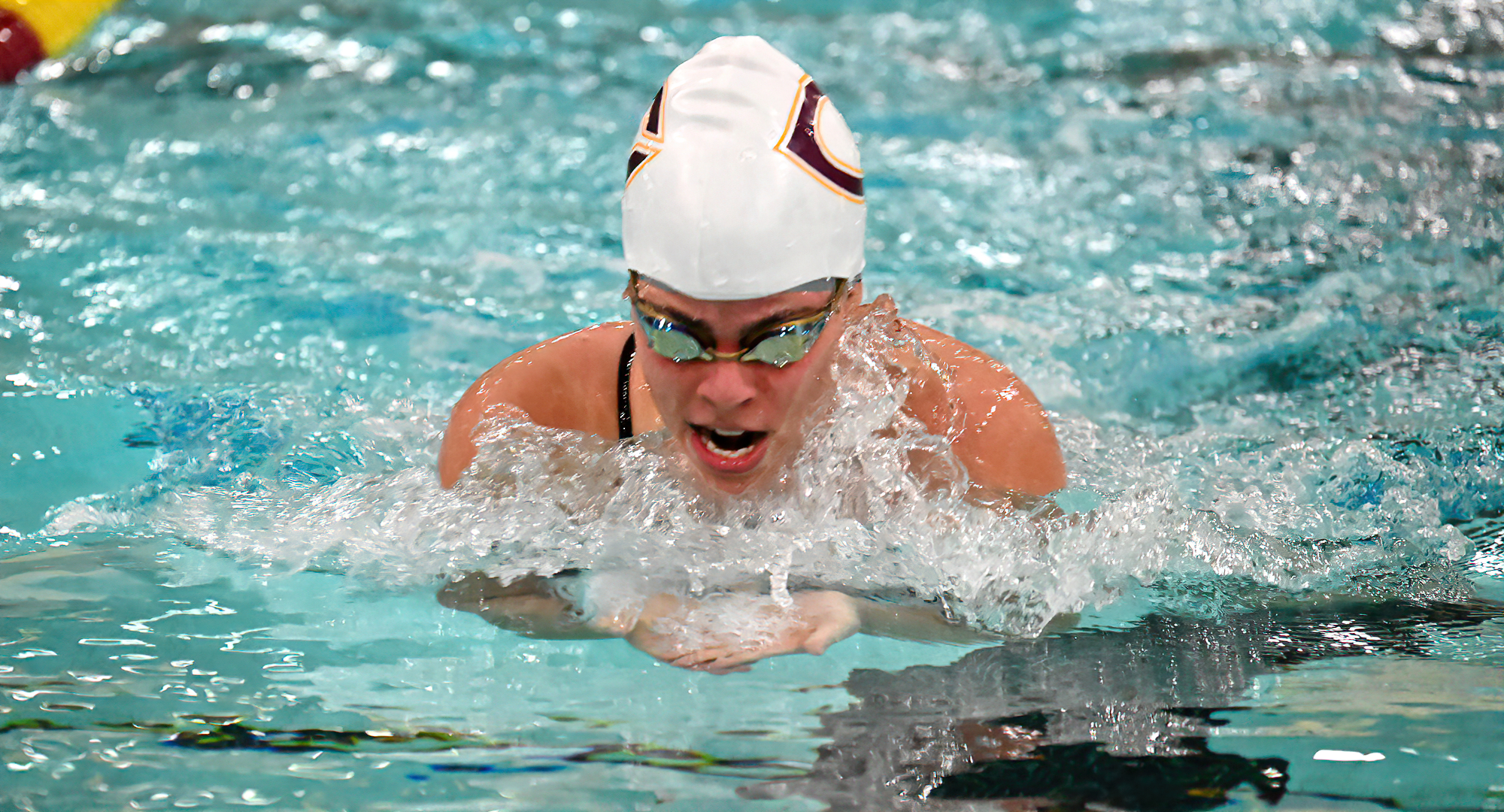 Leah Enedy swims the breaststroke during her event-winning 200-yard individual medley.