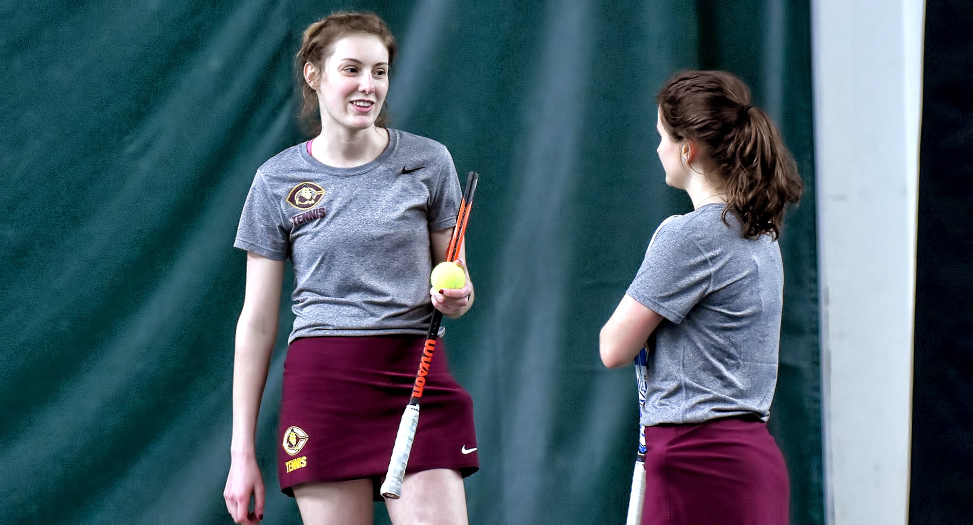 Jenna Forknell (L) & Ivy Mattson were two of the eight Cobber players who competed in the annual ITA fall weekend held at Gustavus.
