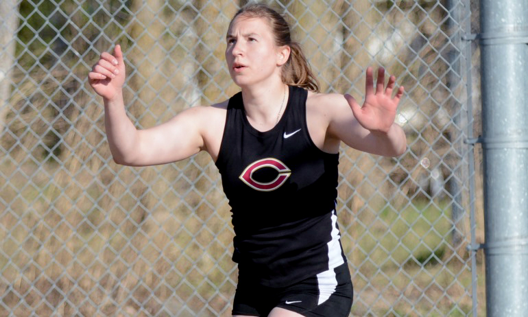 Hillary Birchem was one of three Cobebr athletes to win an event at the Ron Masanz Invite at MSUM. She won the discus.