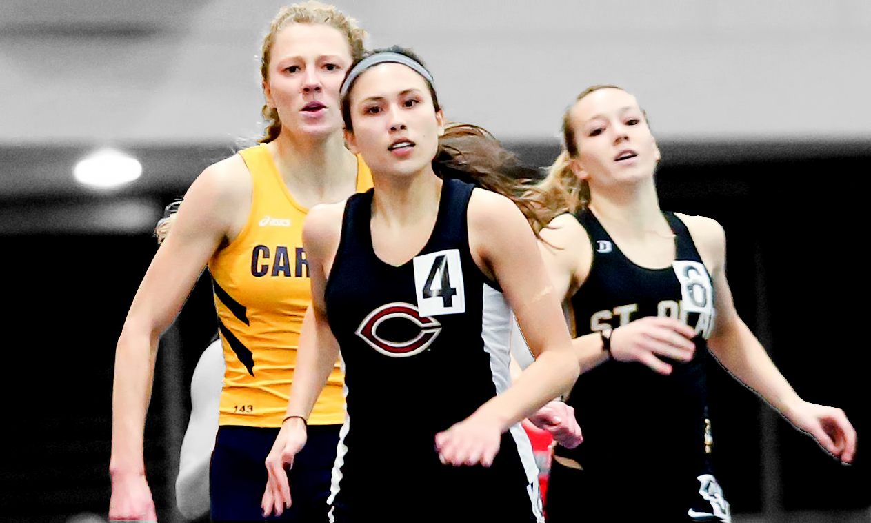 Sophomore Hannah Lundstrom added the 200-meter title to her 400-meter crownat the MIAC Indoor Championship Meet. (Photo courtesy of Nathan Lodermeier)