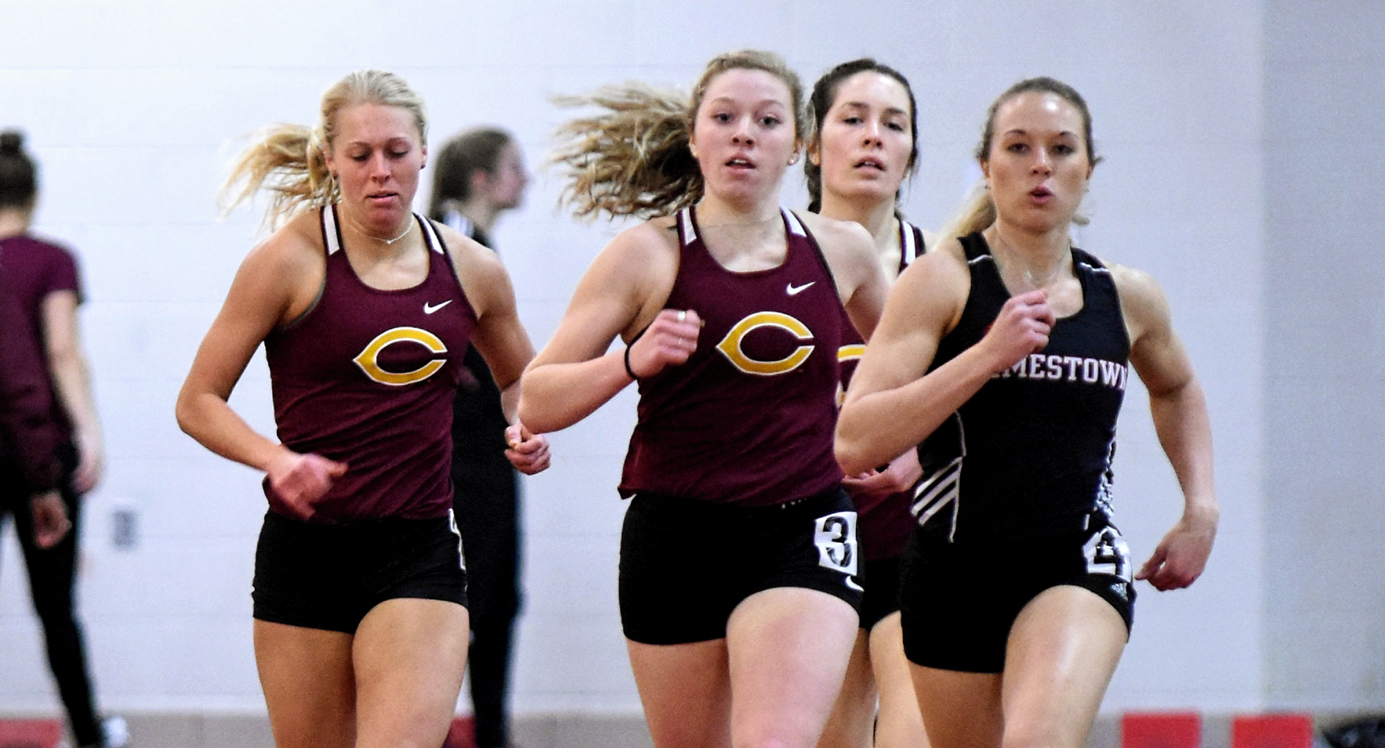 Miriah Forness (L) and Josie Herrmann posted a pair of MIAC Top 10 marks at the St. Benedict Invite.