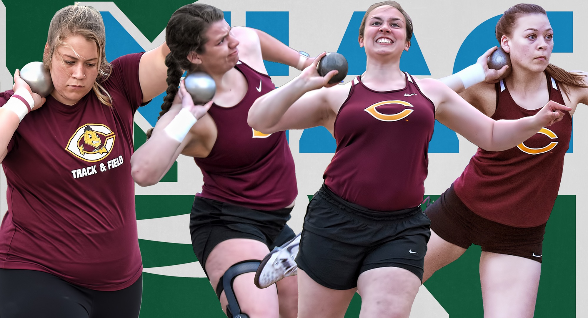 Kelsey Rajewski, Jacey Schlosser, Allyson Kangas and Cayle Hovland all placed in the Top 6 in the shot put at the MIAC Outdoor Championship Meet.