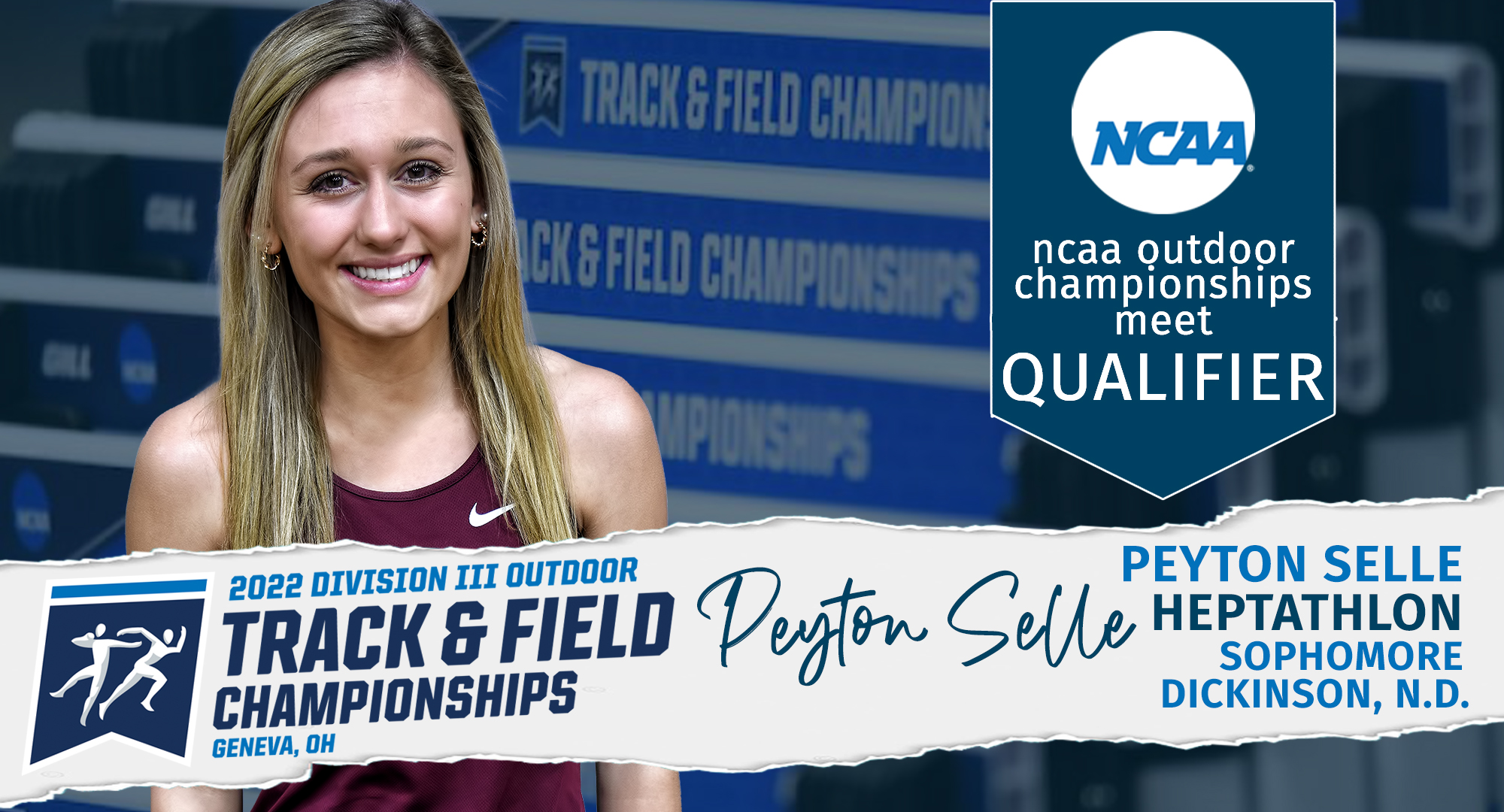 Sophomore Peyton Selle earned the final invitation to the NCAA National Outdoor Meet and will compete in the heptathlon starting on Thursday.