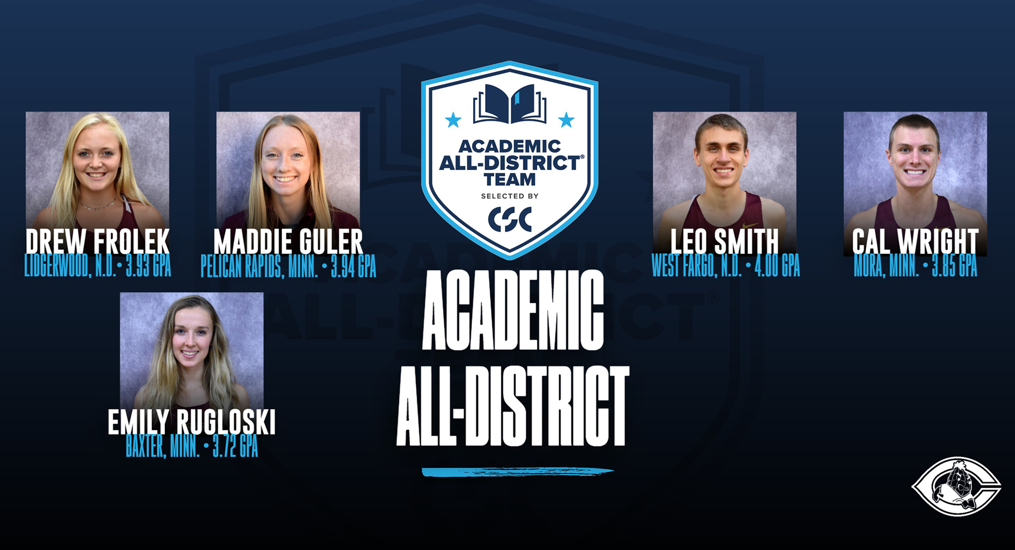 Drew Frolek, Maddie Guler, Emily Rugloski, Leo Smith and Cal Wright all received CSC Academic All-District honors.