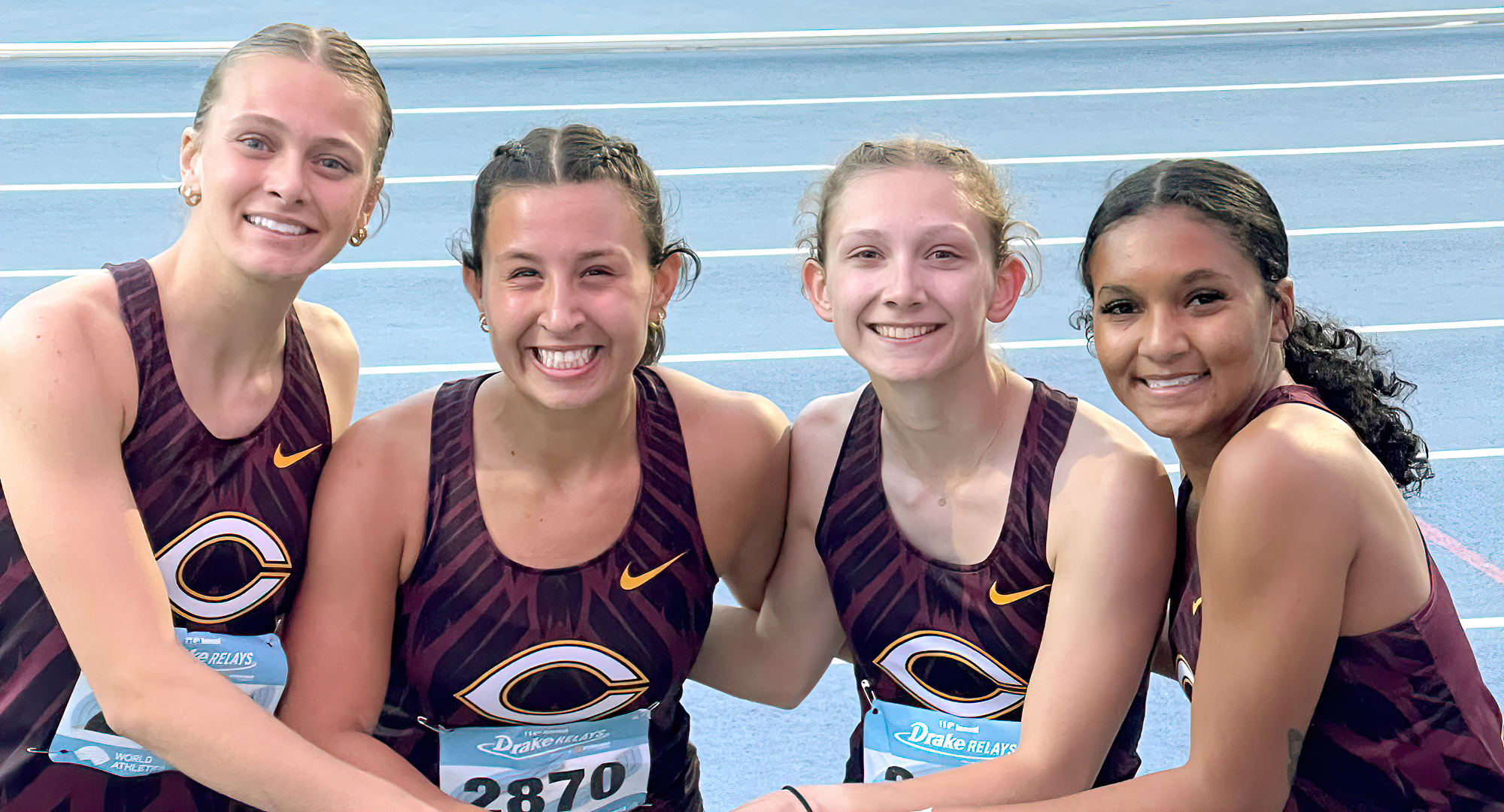 Kyla Nygaard, Andie Sandman, Emily Rengo & Piper Osborne broke the school record in the 4x200-meter relay at the Drake Relays.