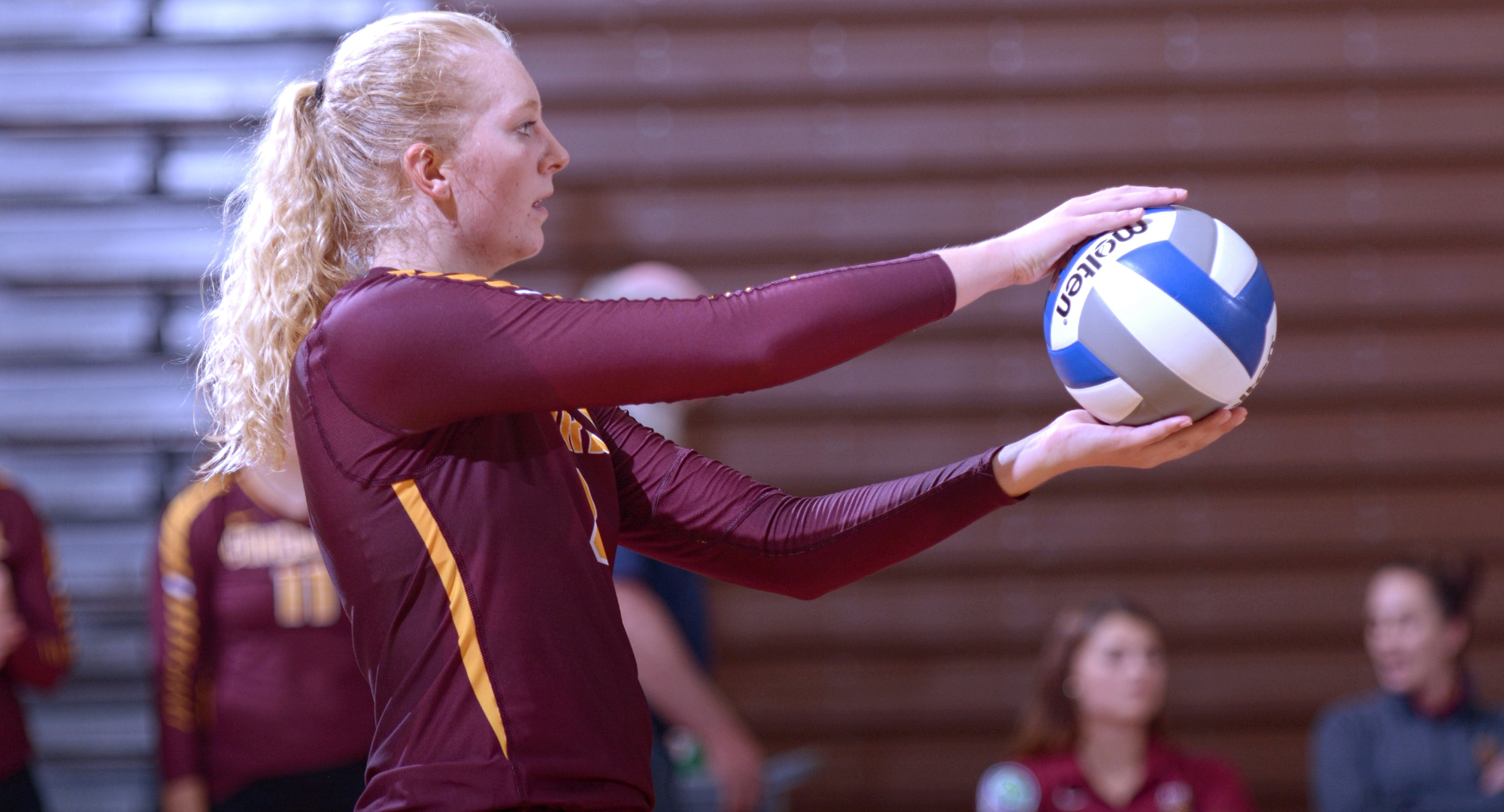 Freshman Brianna Carney had a career-high 18 kills in the Cobbers' 3-1 win over Macalester in the MIAC opener.,