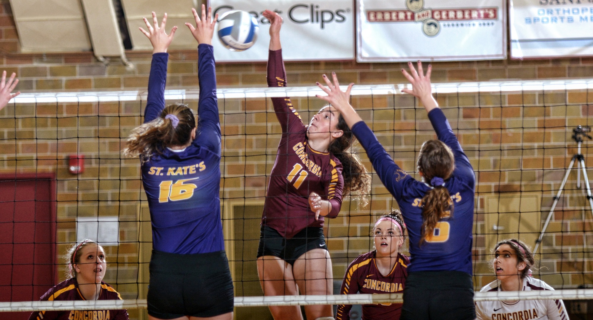Emma Chandler puts down a winner in the Cobbers' 3-0 win over St. Catherine.