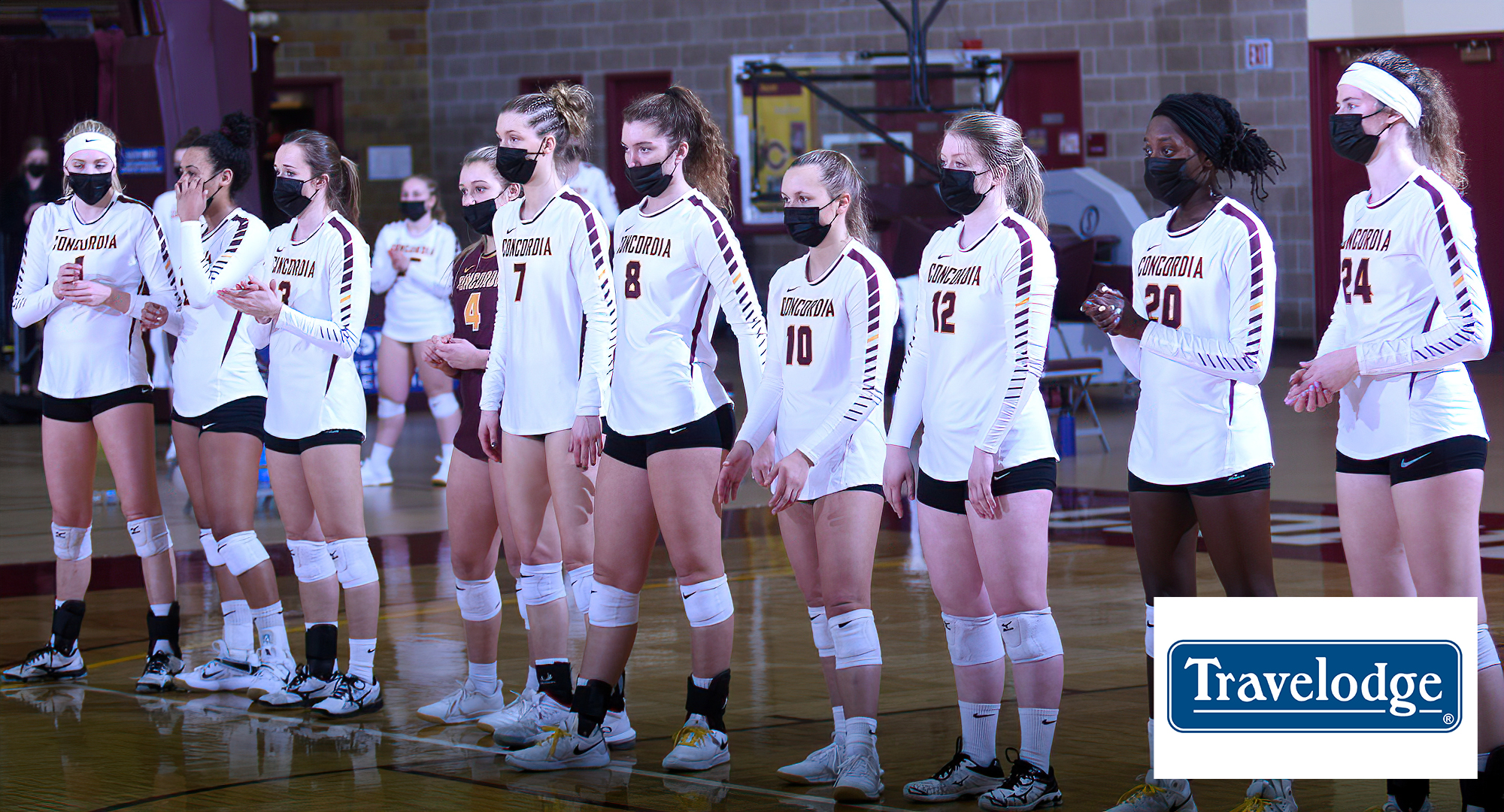 Concordia lines up before the start of their season opener against Bethel. The Cobbers hosted the first game of the season on Saturday after the fall season was delayed due to Covid.