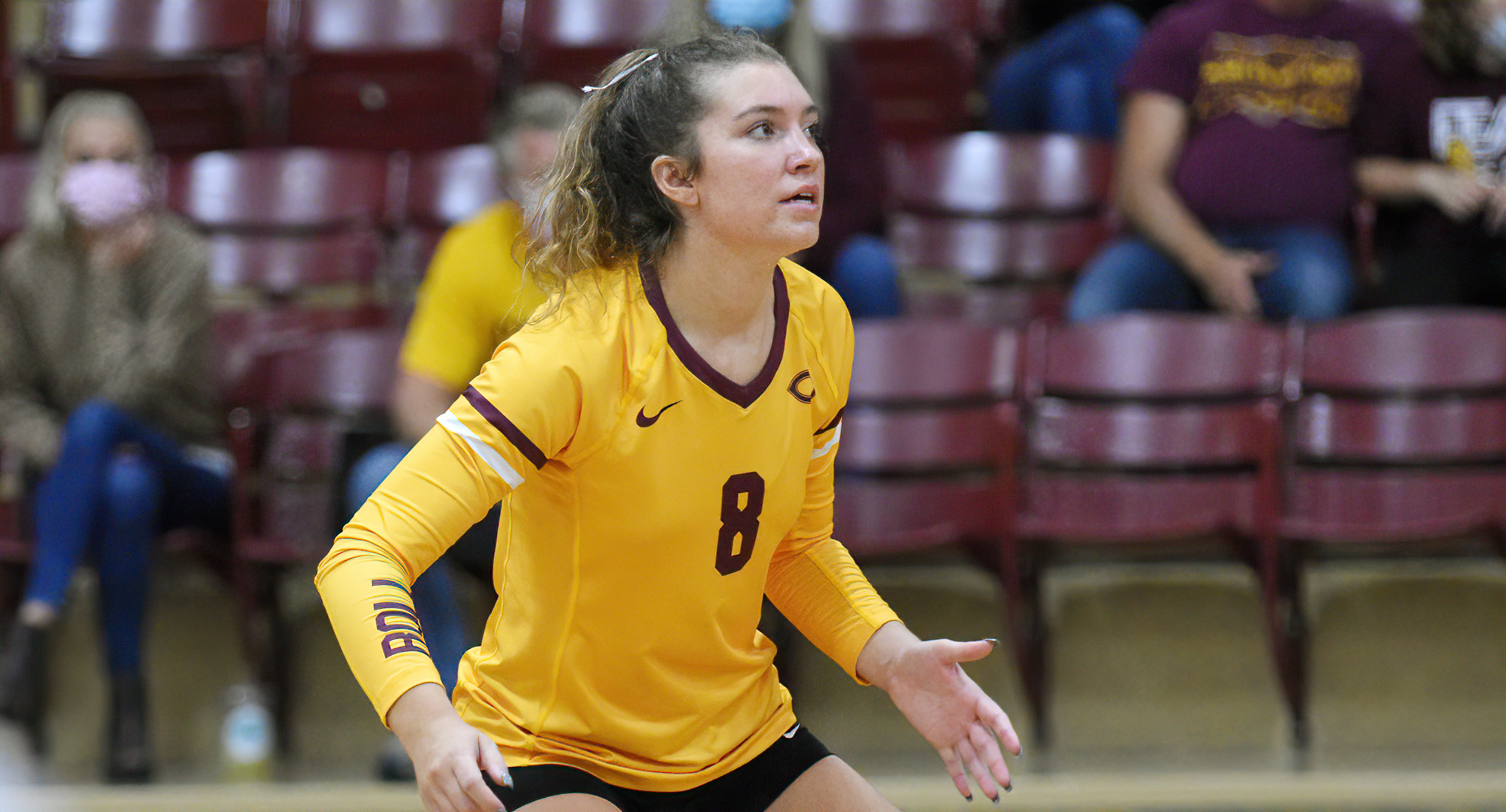 Junior Brook Carney was one of three Cobbers to finish with a double-digit kill total against St. Kate's. She finished with a season-high 14 winners.