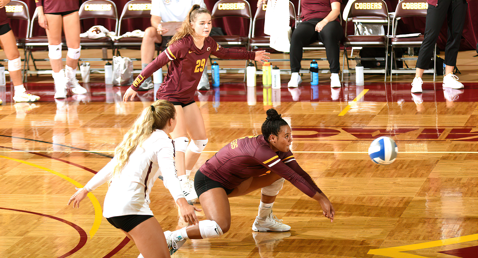 Anna Brakke (#2) had five digs and six kills in the Cobbers' match at #24 Augsburg. Hanna Mooney (#29) added eight digs.