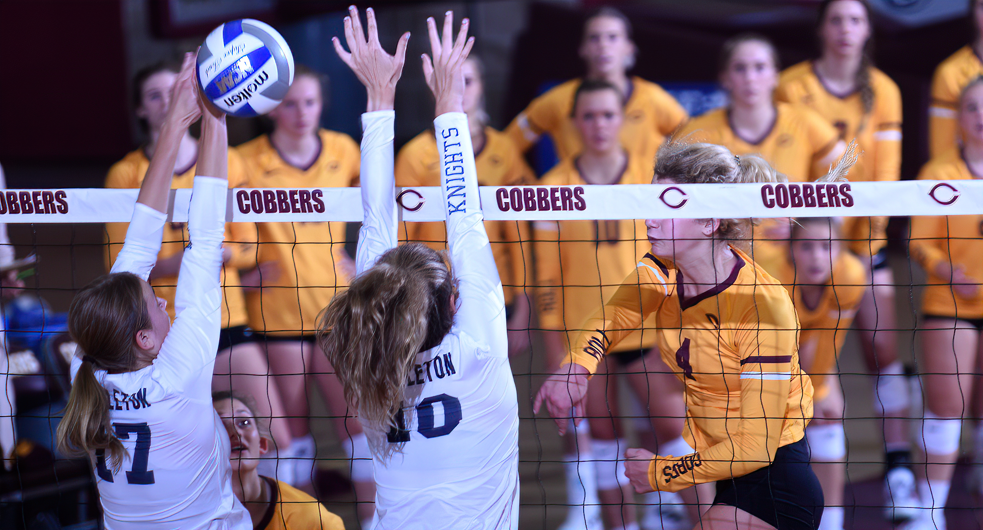 Sophomore Maria Watt had a team-high four blocks in the Cobbers' match at Carleton. She also added three kills and hit .111.