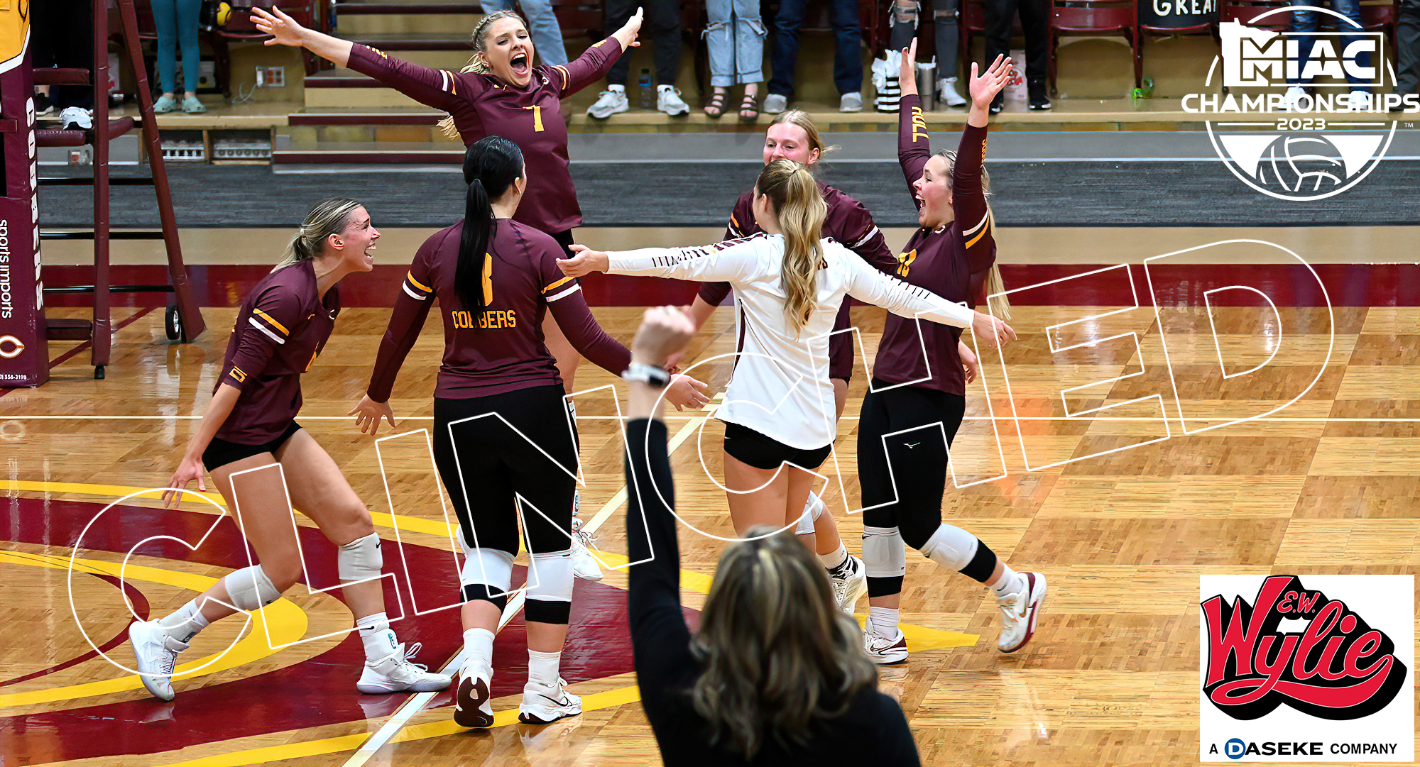Concordia celebrates match point after its playoff-clinching sweep over Carleton.