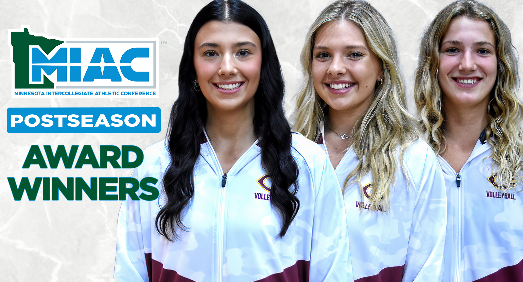 Cobber volleyball players (L-R) Mallory Leitner, Kaia Lill and Maria Watt all received MIAC postseason honors.