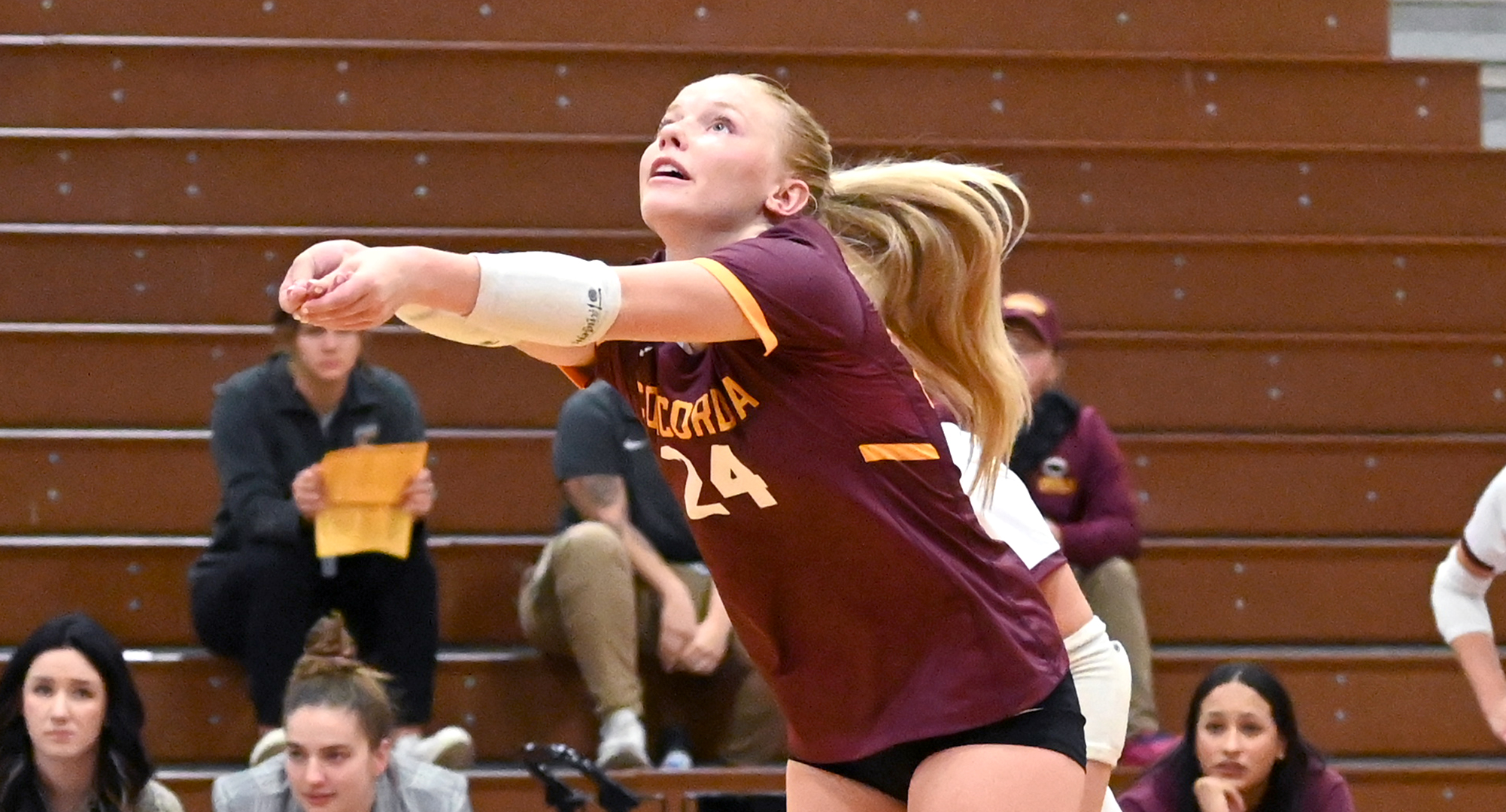 First-year libero Kelsi Martini ha a team-high 21 digs in the Cobbers' match at Augsburg.