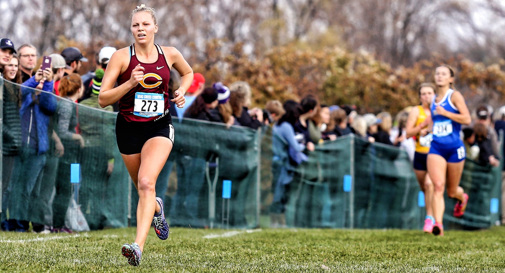 Kara Andersen nears the finish line at the MIAC Championship Meet (Picture courtesy of Nathan Lodermeier)