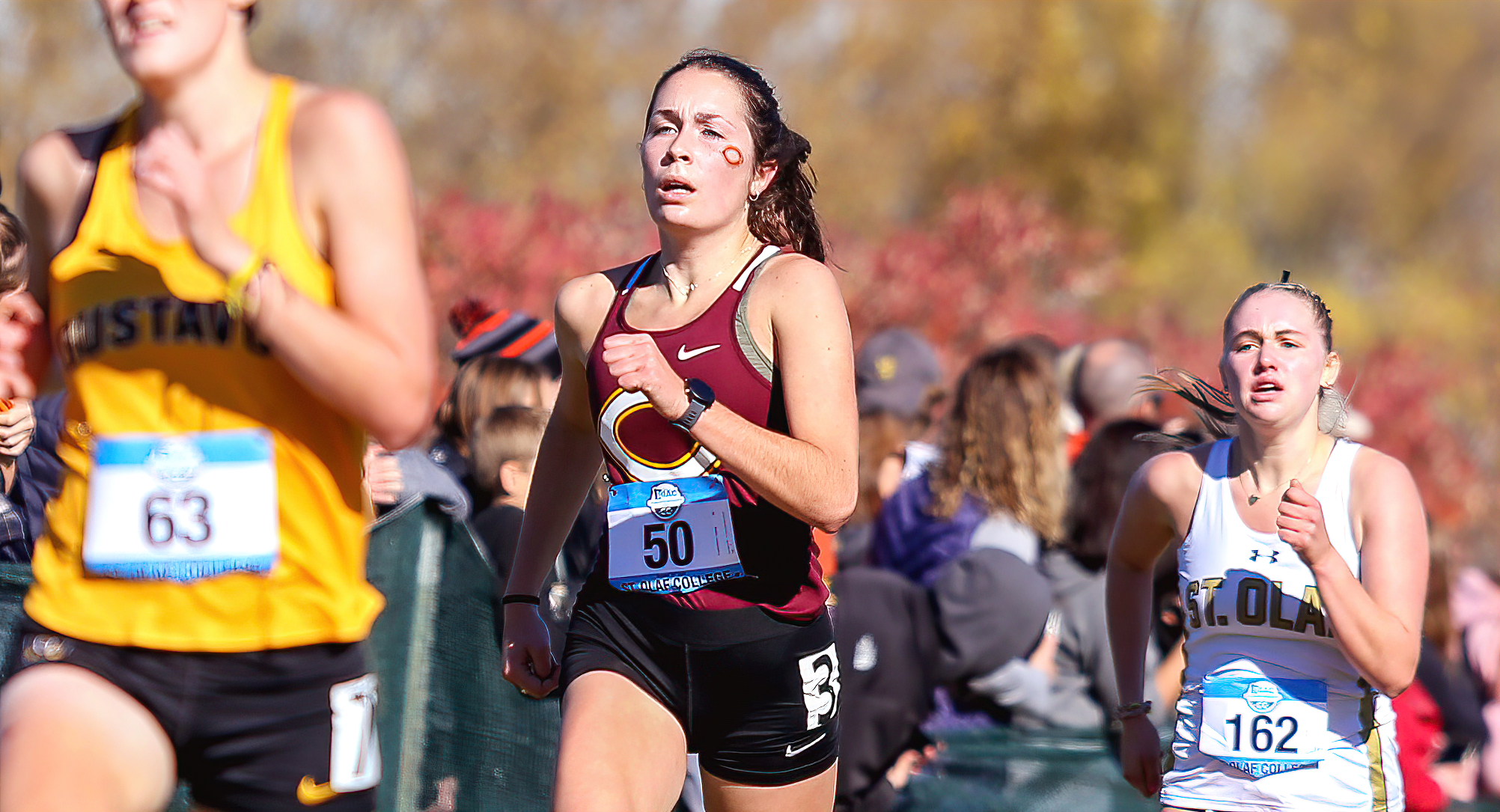 Senior Isabel Fredrickson posted her highest finish at an MIAC Meet. She led the Cobbers with a time of 24:19.3 & place 30th. (Photo courtesy of Nathan Lodermeier)