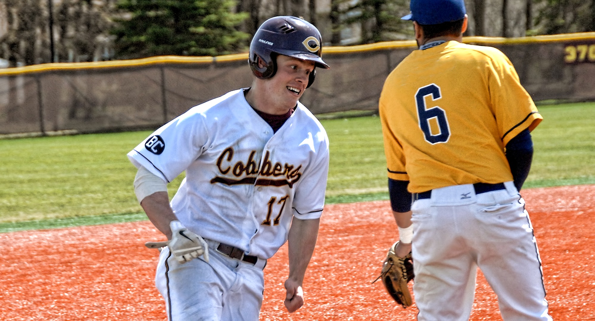 Sophomore Andy Gravdahl had a rare inside-the-park home run in the Cobbers' first of two win on Thursday. He also drove in the game-winning run in CC's 5-1 win over Gwynedd Mercy.
