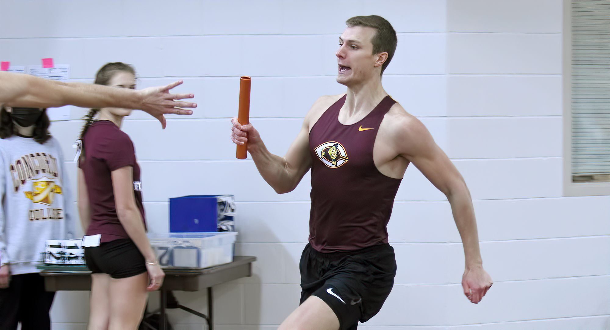 Senior Cal Wright ran the lead leg of the Cobber 4x400-meter relay team which ran the fastest time in the MIAC as they placed second at UND.