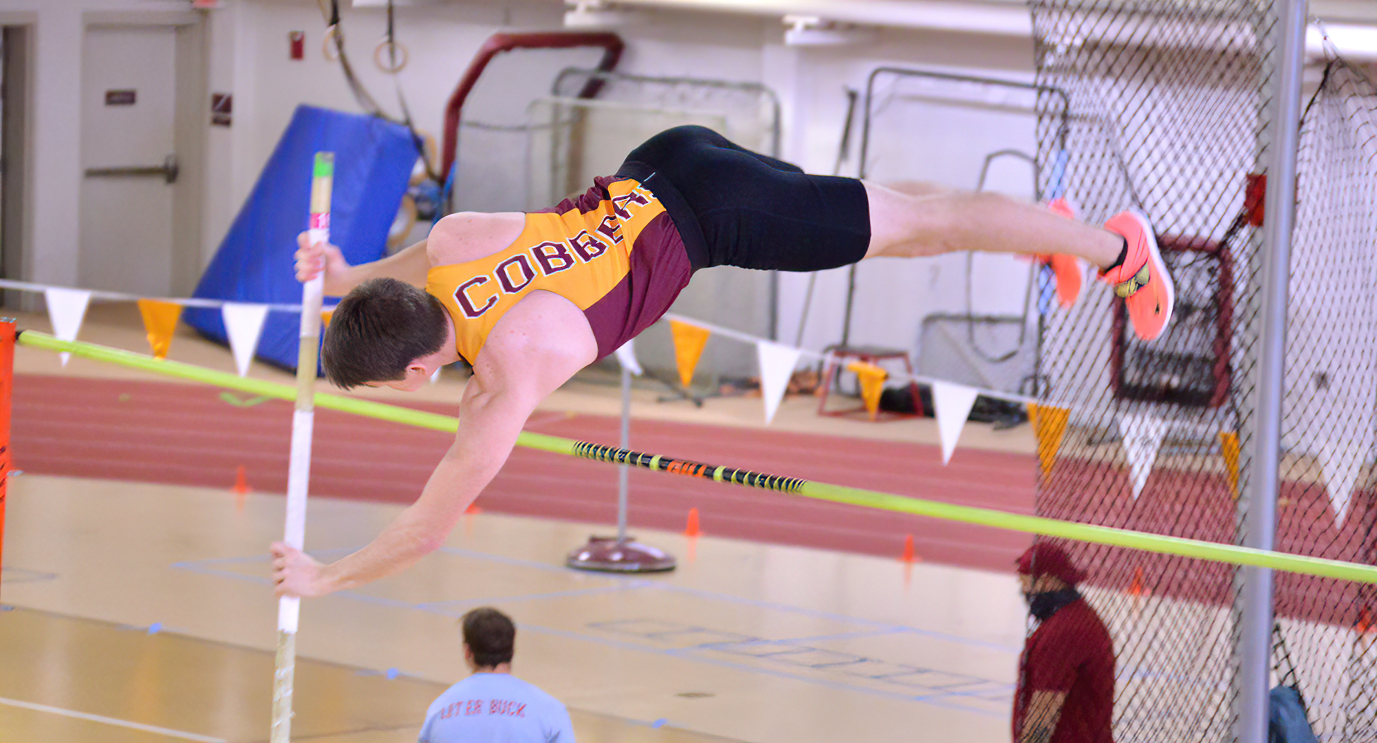 Junior Wade Rhonemus won the pole competition in the MIAC heptathlon which helped him finish third with a PR total of 4,664 points.