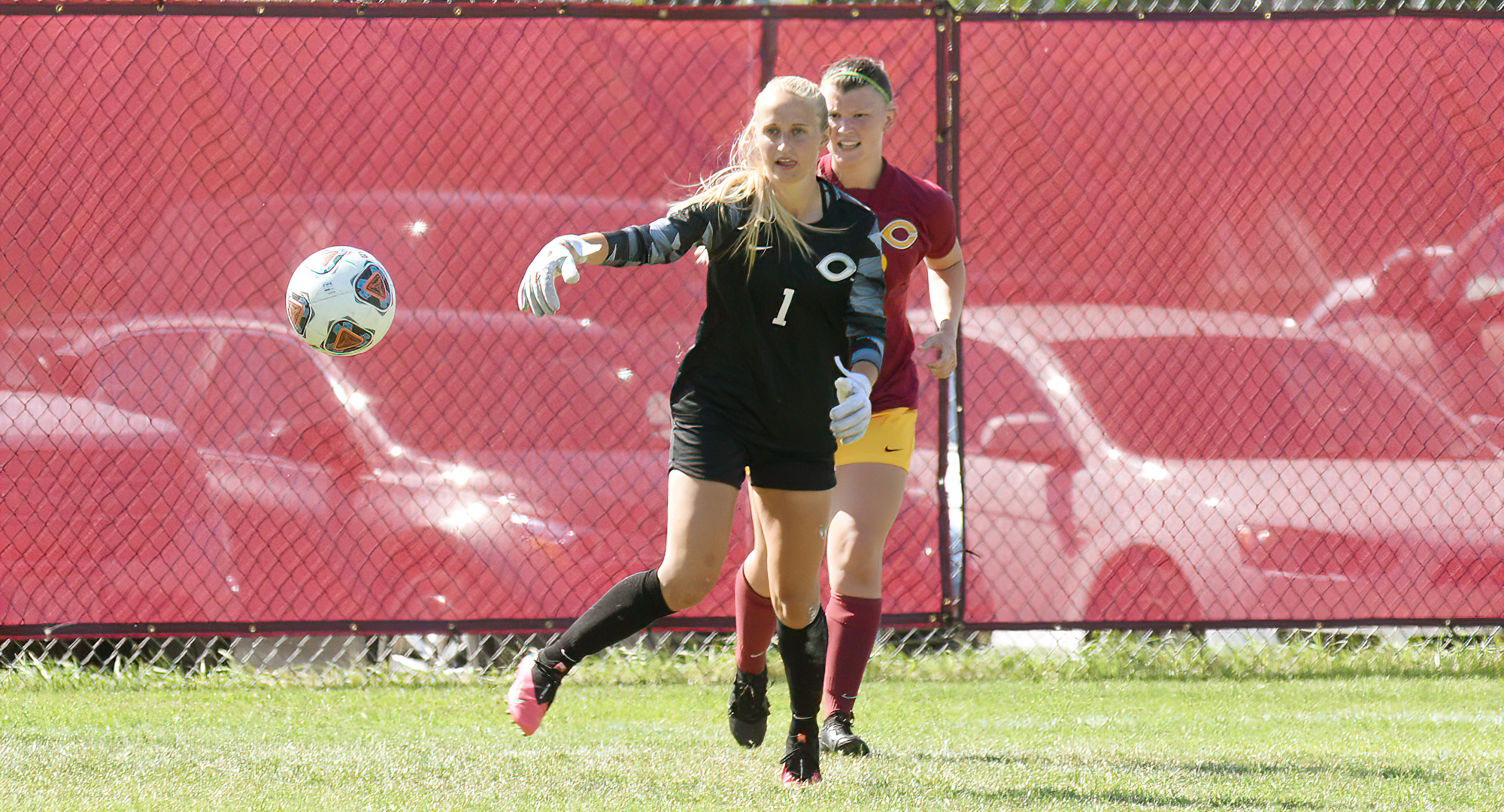 Sophomore goalie Bre Nelson made a career-high 12 saves in the Cobbers' game at St. Kate's on Tuesday.